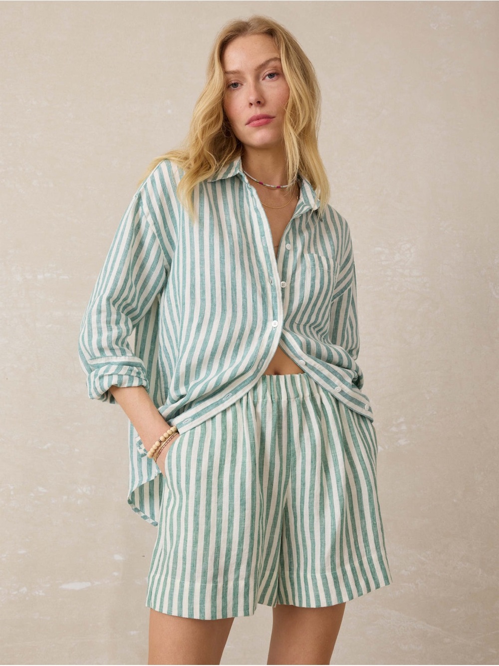Faherty Laguna Linen Bayview Short - Deep Jungle Lucy Stripe